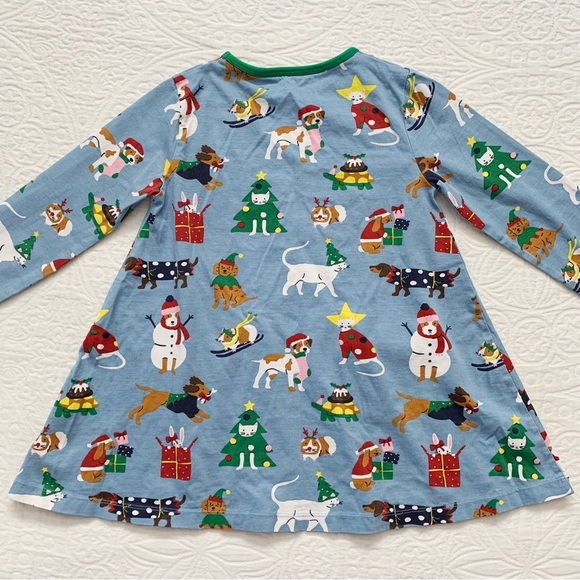 Mini Boden Christmas Printed Jersey Pocket Tunic, Dusty Blue Festive Pets 9-10Y - Picture 2 of 4